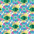 Colorful cute floral fish under the sea swimming tropical water. Childish screen print effect. Playful summer beach