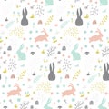 Childish seamless pattern with bunny.