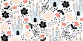 Childish seamless pattern with castle, flowers Royalty Free Stock Photo