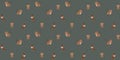 Childish seamless pattern of cute cartoon spider monkeys, South American noses, and okapi smiling characters on a gray background.
