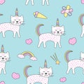 Childish seamless pattern with cute cats unicorn. Creative texture for fabric