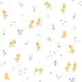Childish seamless pattern with cute ducklings