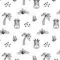 Childish seamless pattern with cute giraffe and palm tree. Doodle style. Giraffe head pattern Royalty Free Stock Photo