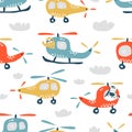 Childish seamless pattern with cute helicopter. Creative texture for fabric, textile