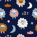 Childish seamless pattern with cute sheeps. Creative texture for fabric Royalty Free Stock Photo
