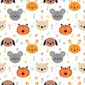 Childish seamless pattern with cute smiley animals. Creative baby texture for fabric, nursery, textile, clothes. Funny floral Royalty Free Stock Photo