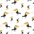 Childish seamless pattern with cute toucans