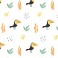 Childish seamless pattern with cute toucans