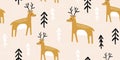 Childish seamless pattern with deers and pines