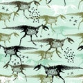 Childish seamless pattern with dinosaurs skeletons and bones. Trendy scandinavian vector background. Perfect for kids apparel,