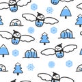 Childish seamless pattern with doodle snowy owl Royalty Free Stock Photo