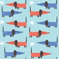 Childish seamless pattern with funny creative dogs. Creative childish texture in scandinavian style. Great for fabric