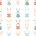 Childish seamless pattern with rabbits in doodle style. Perfect print for T-shirt, textile and fabric. Hand drawn vector Royalty Free Stock Photo