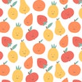 Childish seamless pattern with retro fruits. Kids print with citruses in a flat style. Vector illustration.