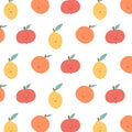 Childish seamless pattern with retro fruits. Kids print with citruses in a flat style. Vector illustration.