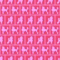 Childish seamless pattern of soft realistic pink contour dogs design elements and page decoration. Dogs breed poodle set