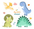 Childish set with cute baby dino collection on white background