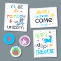 Childish sticker set with unicorns Royalty Free Stock Photo