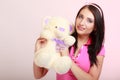 Childish woman infantile girl hugging teddy bear Royalty Free Stock Photo