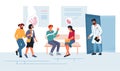 Childless couples plan in queue to reproductive center or clinic doctor, flat vector illustration isolated..