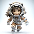 Childlike Cartoon-Style Astronaut Isolated on a White Background.