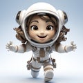 Childlike Cartoon-Style Astronaut Isolated on a White Background.