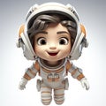 Childlike Cartoon-Style Astronaut Isolated on a White Background.