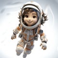 Childlike Cartoon-Style Astronaut Isolated on a White Background.