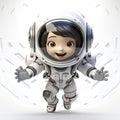 Childlike Cartoon-Style Astronaut Isolated on a White Background.