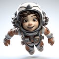 Childlike Cartoon-Style Astronaut Isolated on a White Background.