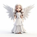 Childlike 3d Angel Figurine Model With Long Wings