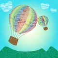 Childlike drawing hot air balloons