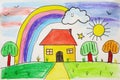 childlike drawing of house AI generated Royalty Free Stock Photo