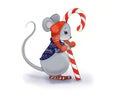 A childlike mouse holding on to a huge Christmas candy cane. Candy Cane Mouse Royalty Free Stock Photo