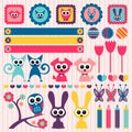 Childlike scrapbook elements with animals