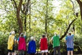 Childlike seniors wearing superhero costumes