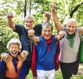 Childlike seniors wearing superhero costumes Royalty Free Stock Photo