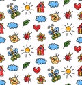 Childlike drawigns seamless vector pattern Royalty Free Stock Photo