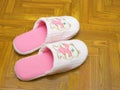 Childlike slippers on parquet