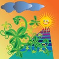 Childlike summer garden vector illustration