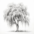 Childproof Willow Tree Drawing: Simple And Incomplete Black And White Illustration Royalty Free Stock Photo