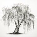 Childproofing: Delicate Black And White Willow Tree Illustration Royalty Free Stock Photo