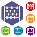 Children abacus icons set hexagon