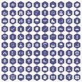 100 children activities icons hexagon purple