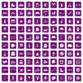 100 children activities icons set grunge purple Royalty Free Stock Photo