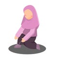 Cute Hijab Girl Tying Shoes