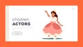 Children Actors Landing Page Template. Girl In Funny Theatrical Costume Of Princess Playing Performance, Little Artist