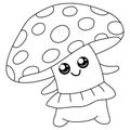 Children and adults coloring book,page a cute kawaii mushroom image for relaxing.Line art style illustration for print