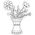 Children and adults coloring book,page a kawaii vase with flowers image for relaxing.Line art style illustration for print