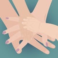 Children and adults hands together. Family hands Royalty Free Stock Photo